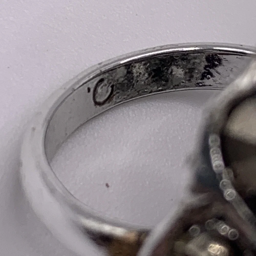 Vintage Hollycraft Ring Smoky Rhinestone Gunmetal Tone Floral Adjust 6.5 Plus